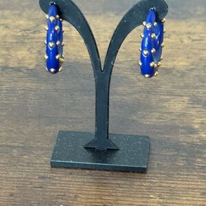 KJL Elegant Blue and Gold Hoop Earrings